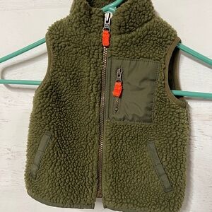Carter's Olive Green Sherpa Vest with Orange Accents
